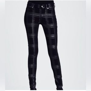 NWOT   7 For All Mankind Skinny Plaid Black Metallic Pant Size 30